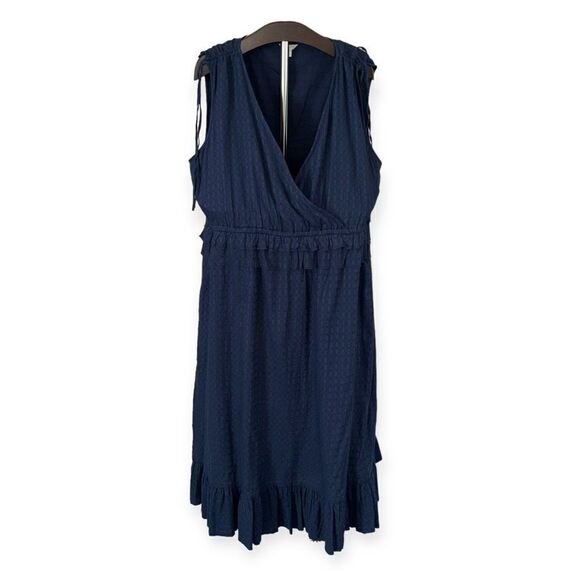 CASLON Faux Wrap Ruffle Dobby Dress In Navy Peacoat Size 3X NEW - Picture 2 of 15